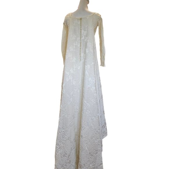 Vintage 50s 60s Womens Size 0 Ivory‎ Wedding Gown Longsleeve Attached Cape Train - Picture 7 of 16